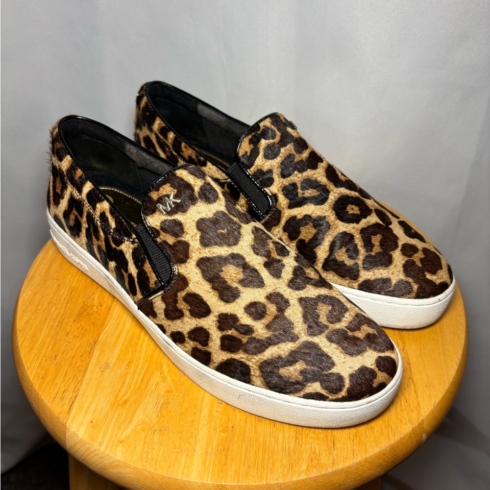 Michael Kors Leopard Calf Hair Slip-On Sneakers Women’s 8 Animal Print Chic - Picture 2 of 8